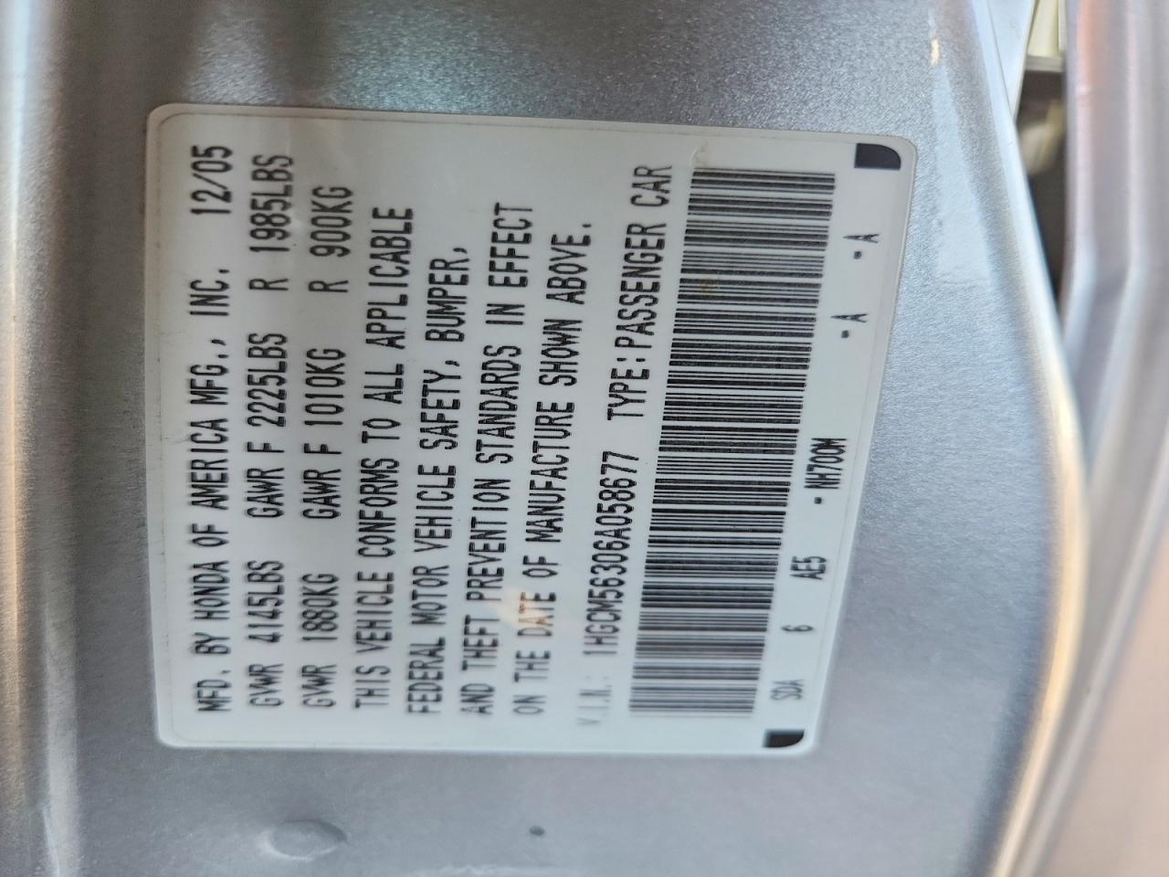 2006 HONDA ACCORD SE photo 23