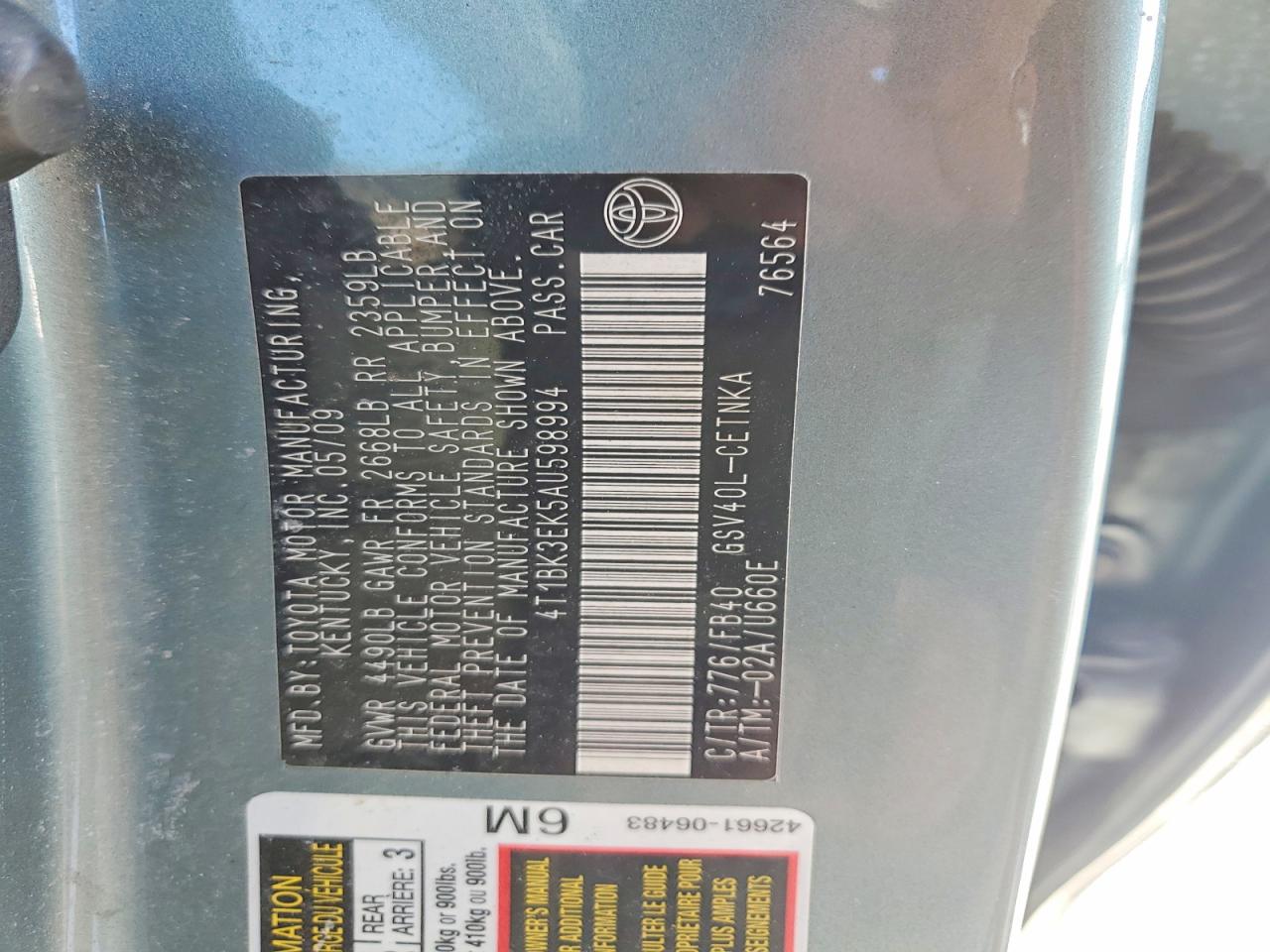 2010 TOYOTA CAMRY LE V6 photo 34