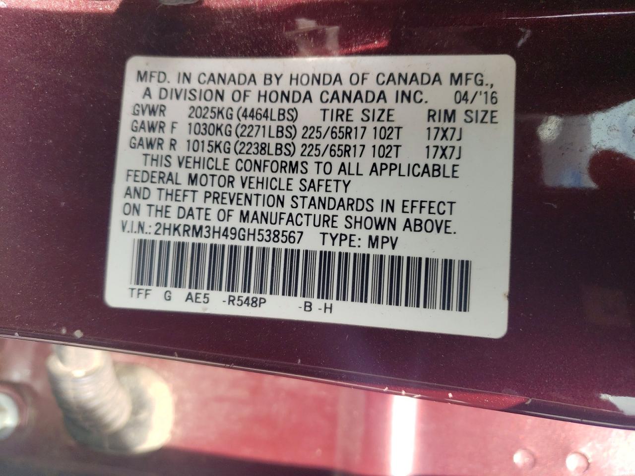 2016 HONDA CR-V SE photo 25