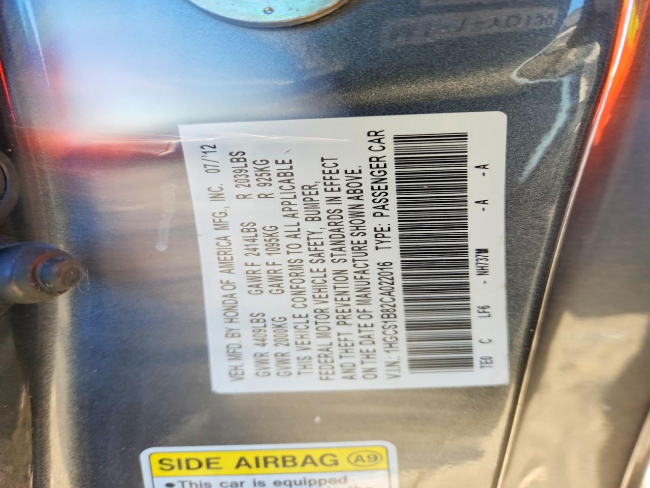 2012 HONDA ACCORD EXL photo 25
