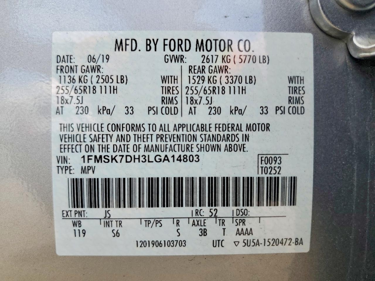 2020 FORD EXPLORER XLT photo 25