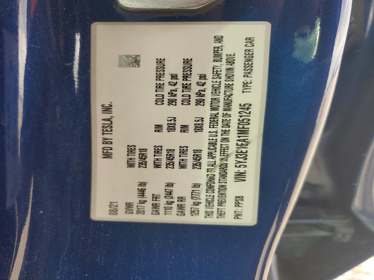 2021 TESLA MODEL 3 photo 12