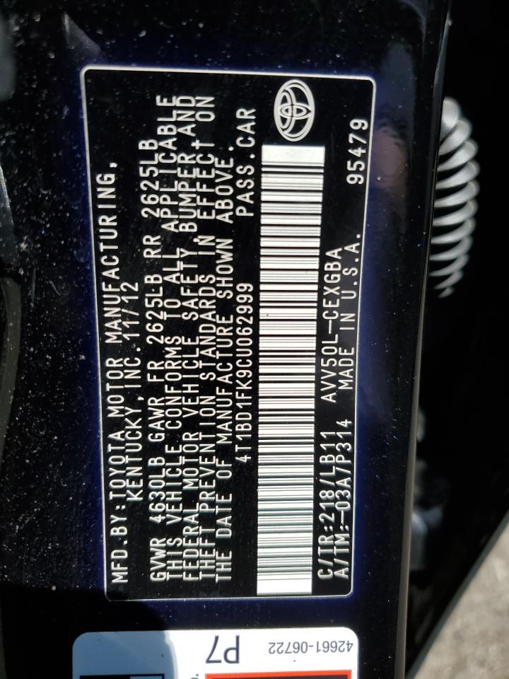 2012 TOYOTA CAMRY HYBRID photo 12