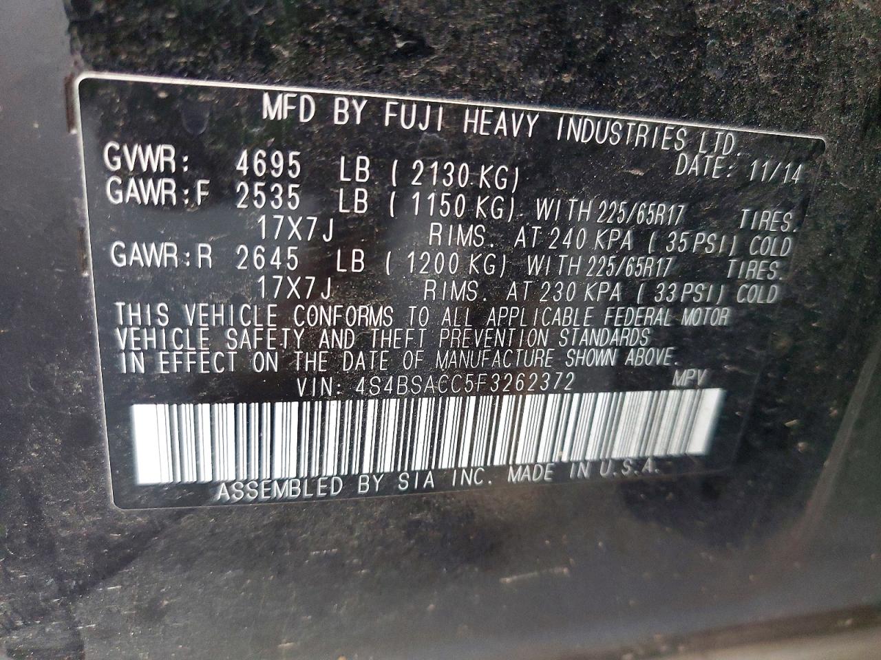 2015 SUBARU OUTBACK 2.5I PREMIUM photo 13