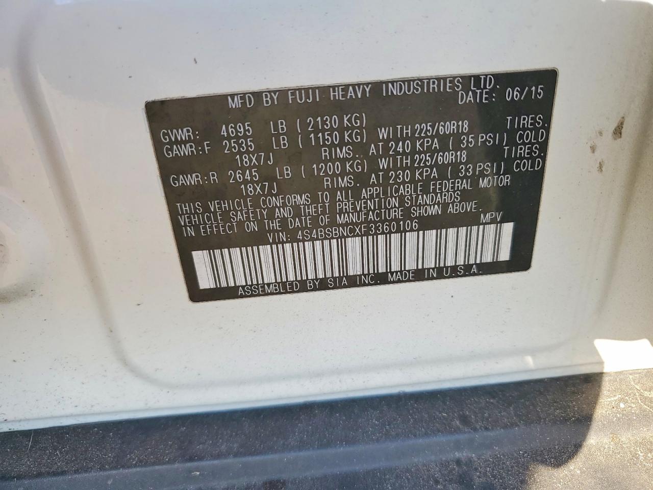 2015 SUBARU OUTBACK 2.5I LIMITED photo 27