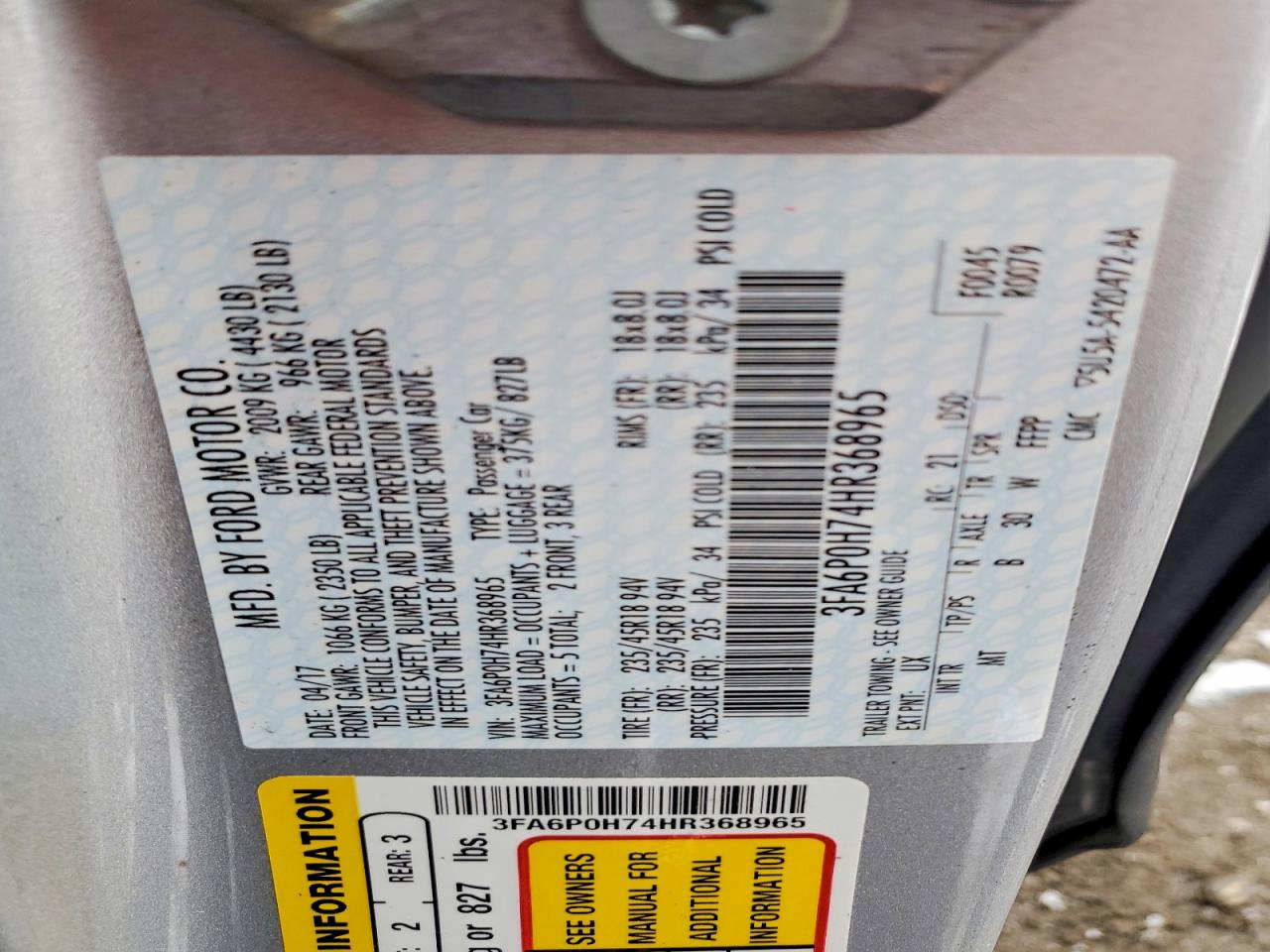 2017 FORD FUSION SE photo 12