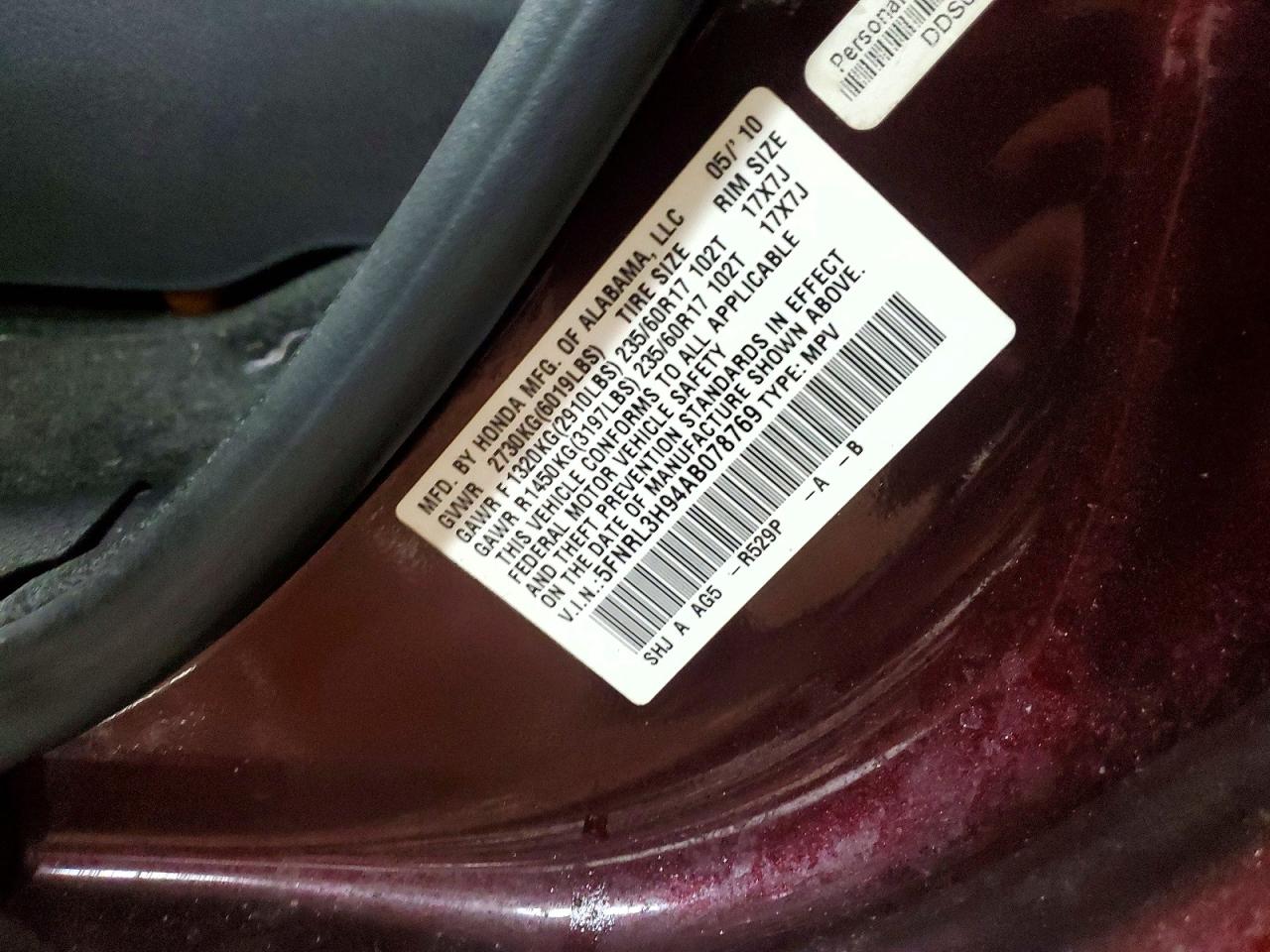 2010 HONDA ODYSSEY TOURING photo 37