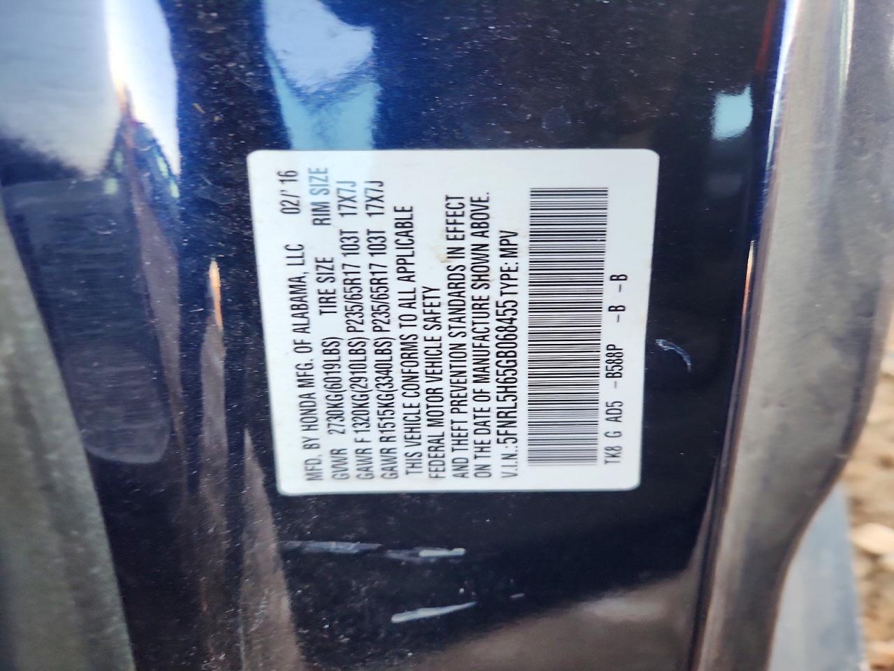 2016 HONDA ODYSSEY EXL photo 25