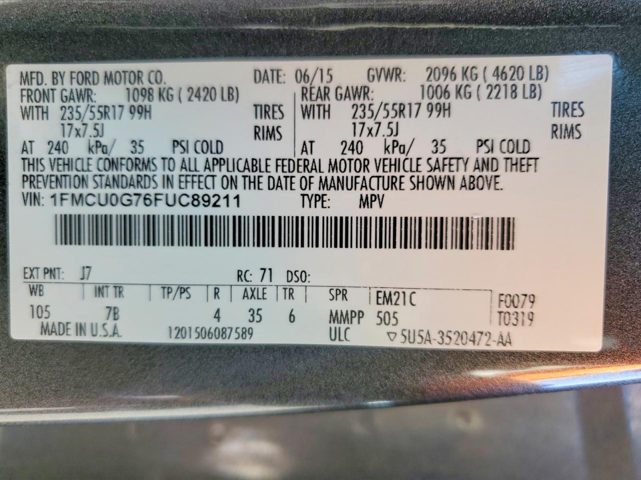 2015 FORD ESCAPE SE photo 25
