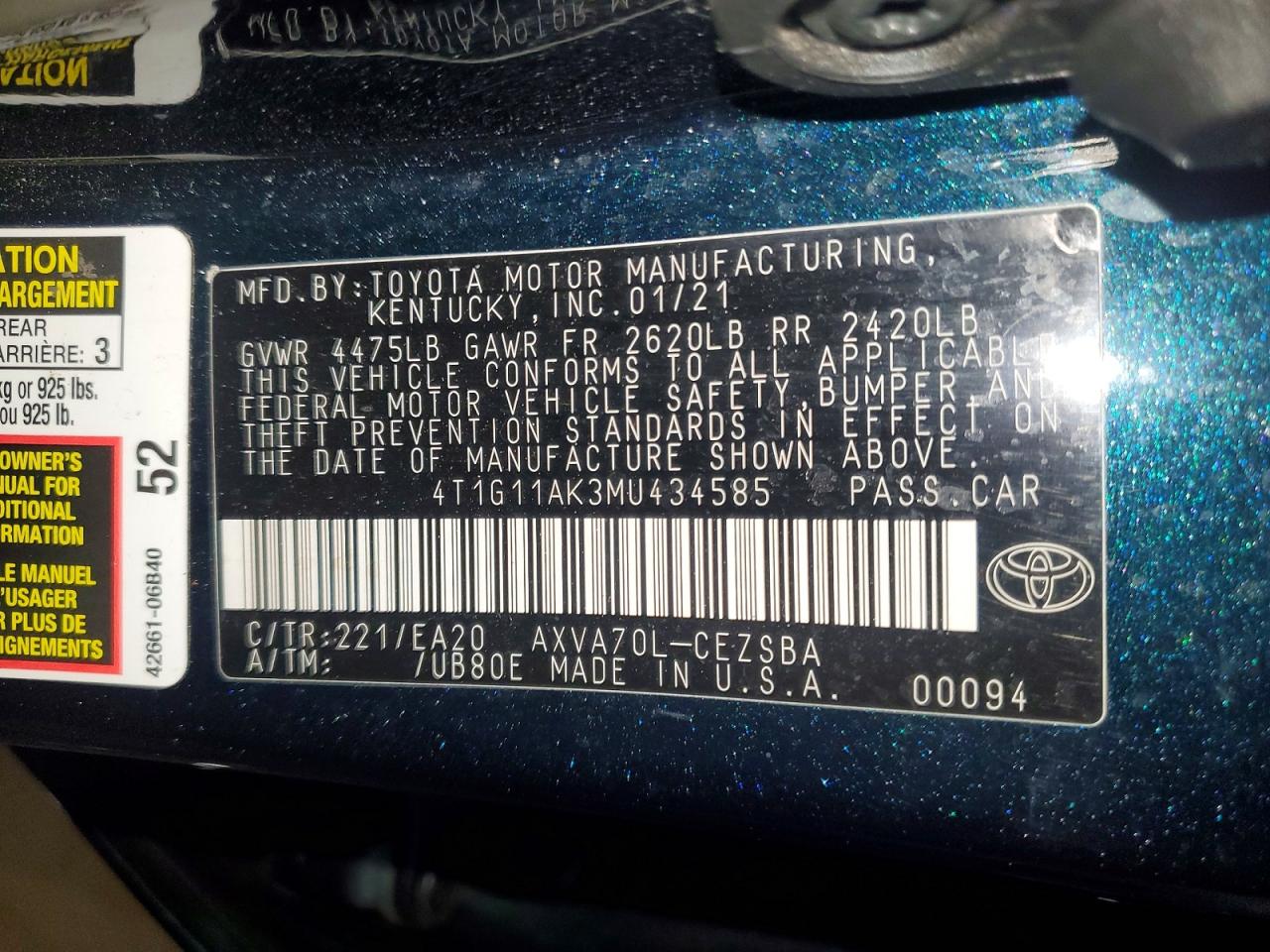 2021 TOYOTA CAMRY SE photo 12