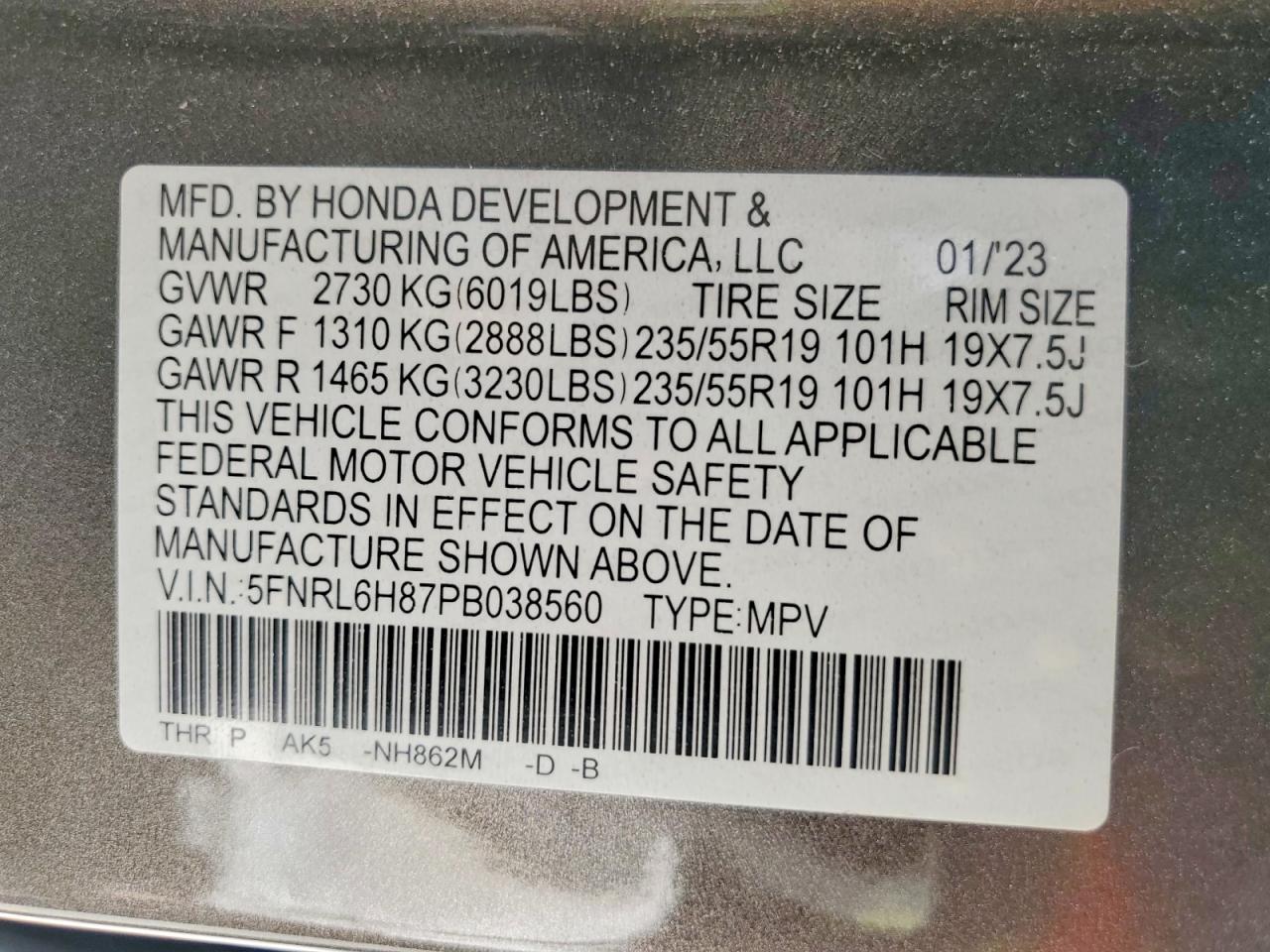 2023 HONDA ODYSSEY TOURING photo 37