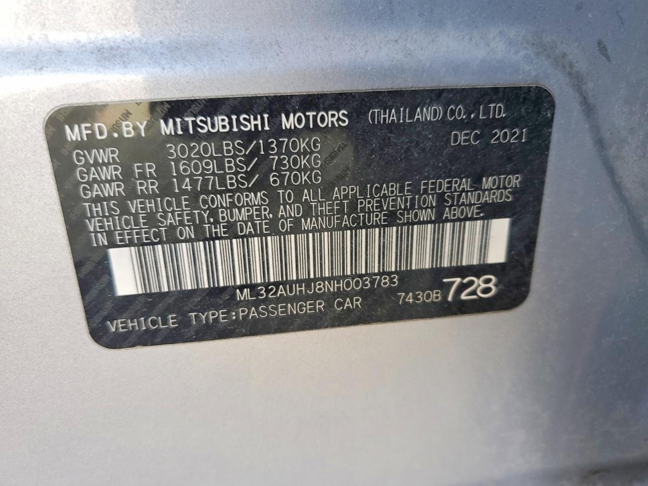 2022 MITSUBISHI MIRAGE ES photo 34