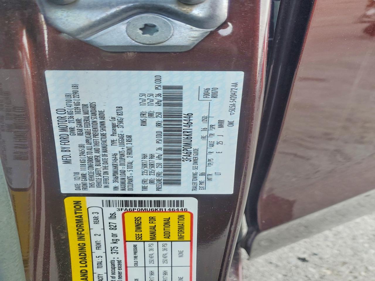2019 FORD FUSION SEL photo 12