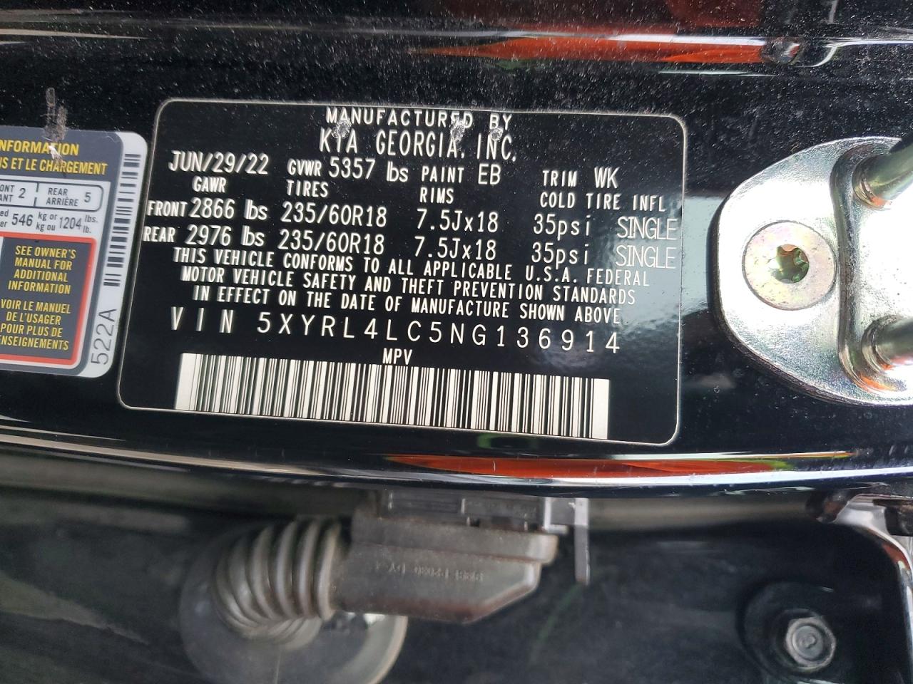 2022 KIA SORENTO S photo 37