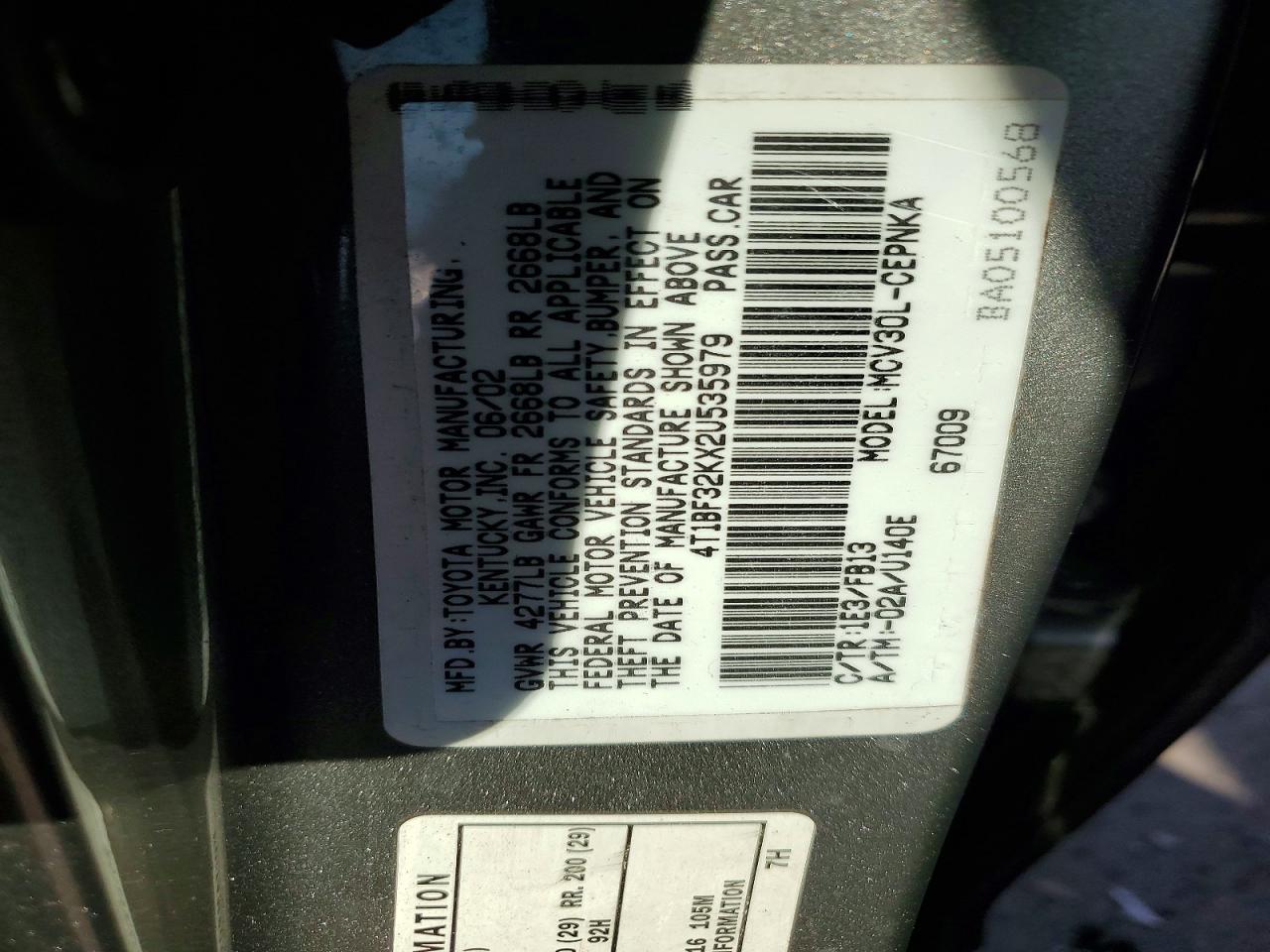 2002 TOYOTA CAMRY LE V6 photo 34
