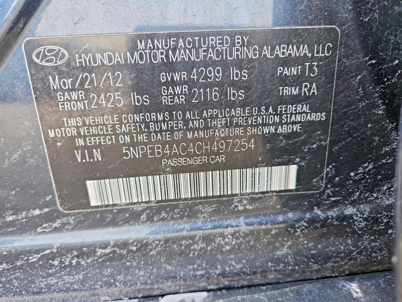 2012 HYUNDAI SONATA GLS photo 34
