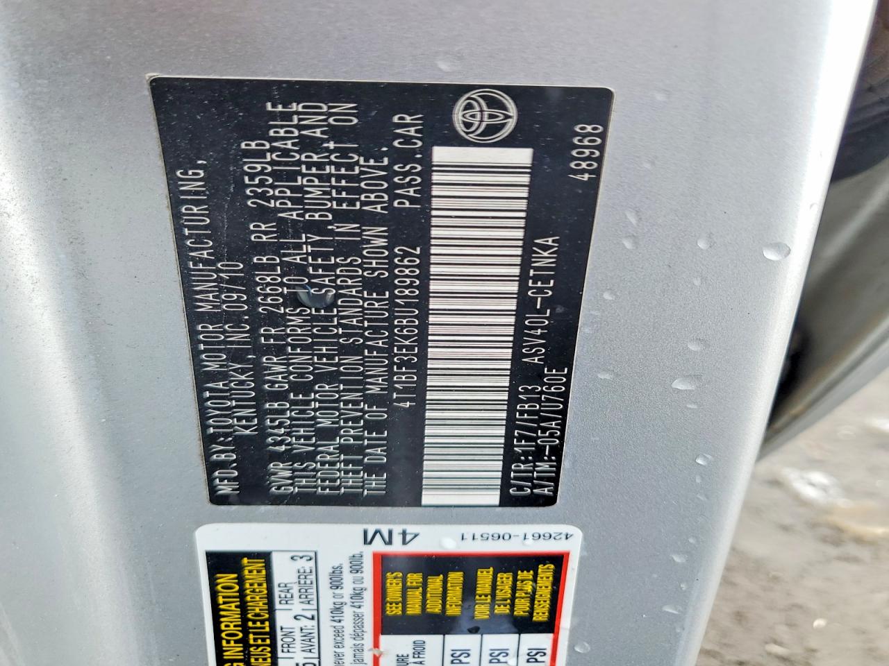 2011 TOYOTA CAMRY BASE photo 34