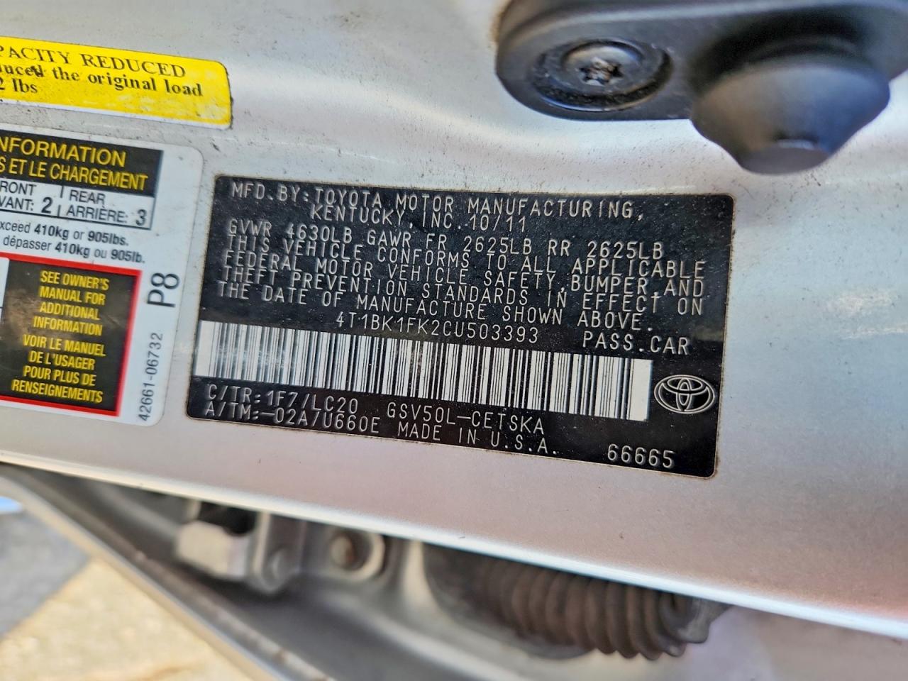 2012 TOYOTA CAMRY SE V6 photo 12