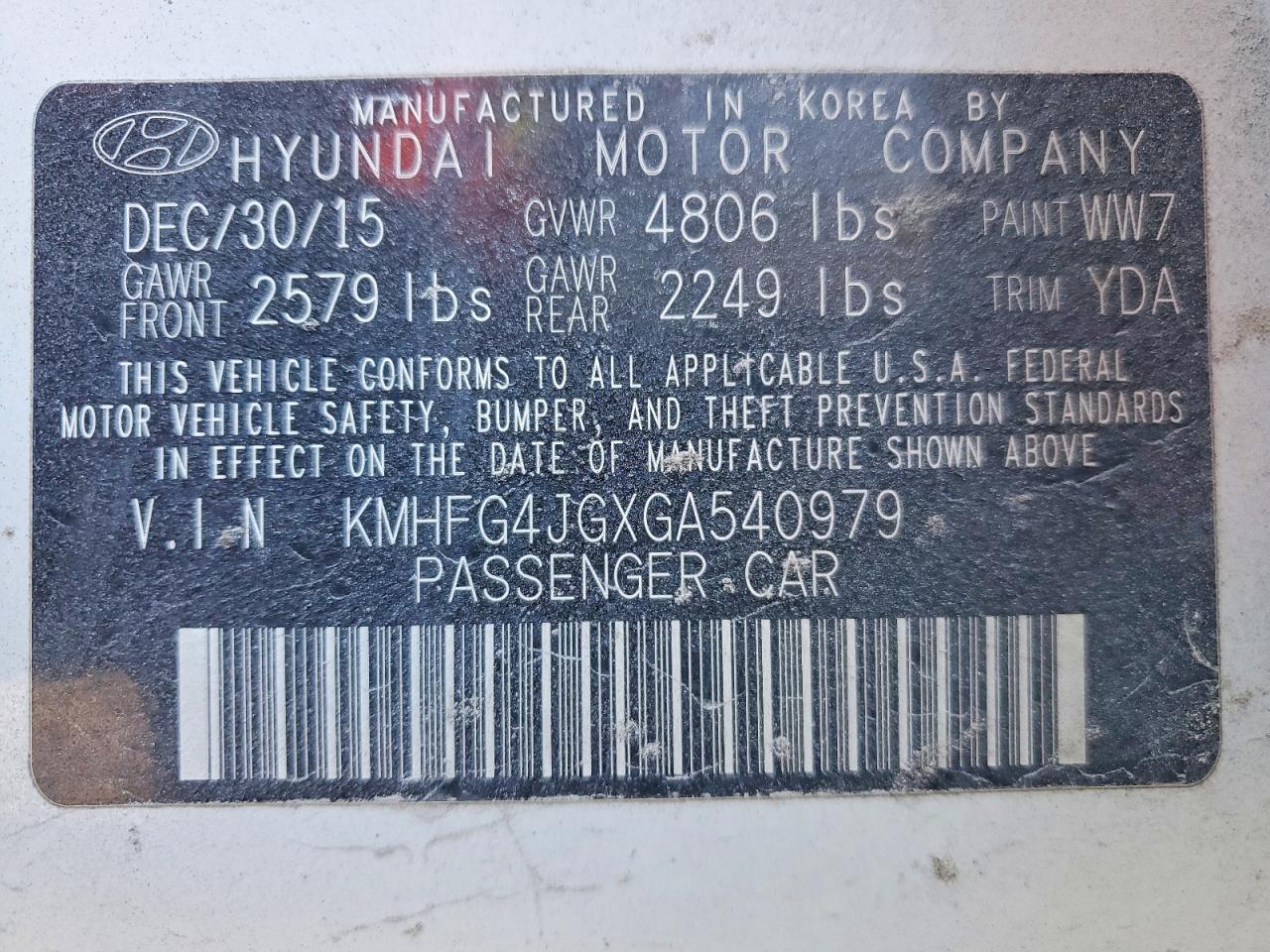 2016 HYUNDAI AZERA BASE photo 25