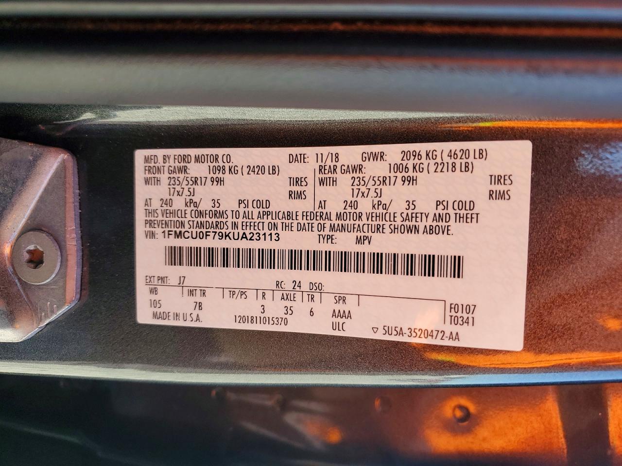2019 FORD ESCAPE S photo 25