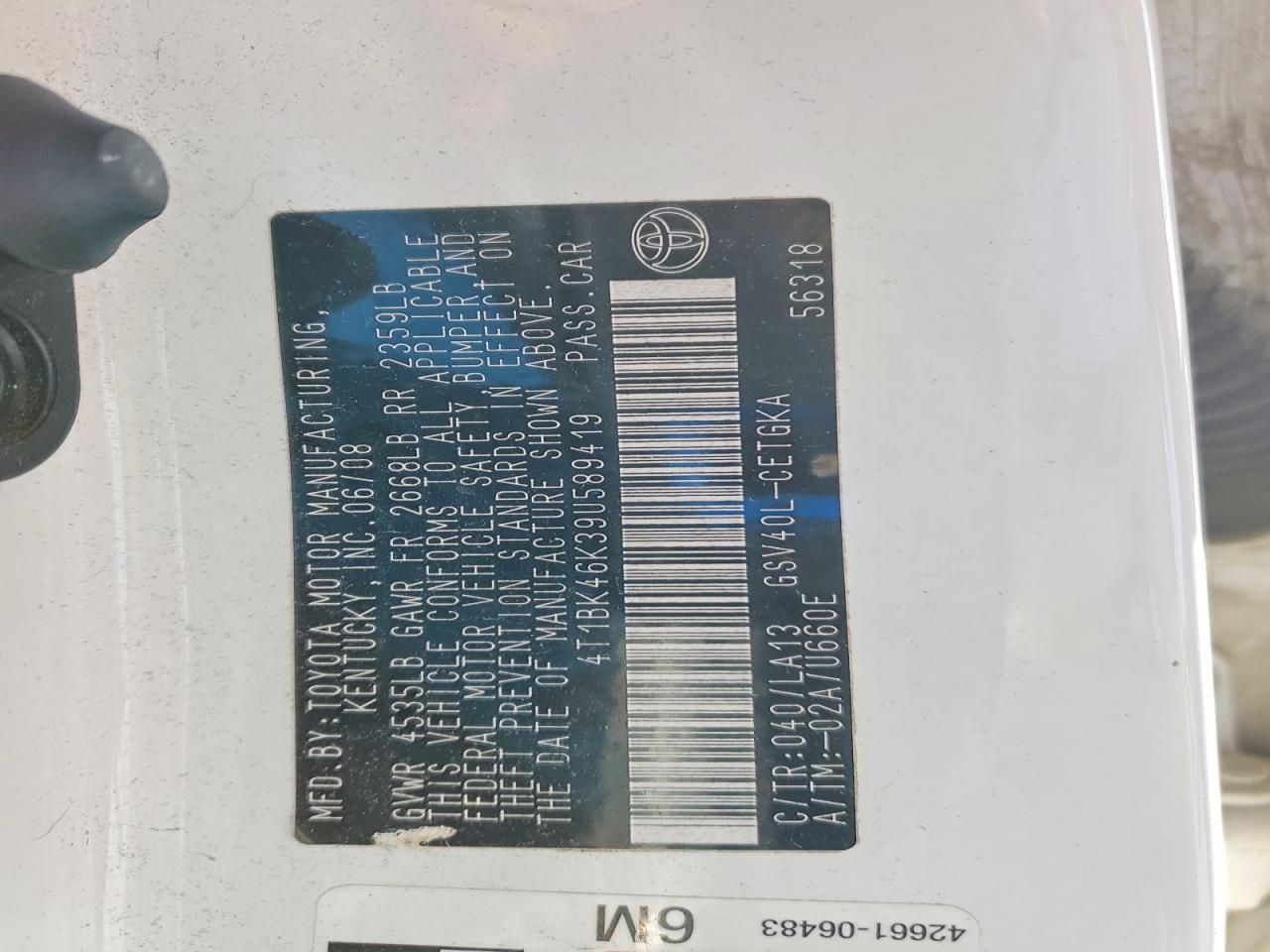 2009 TOYOTA CAMRY photo 12