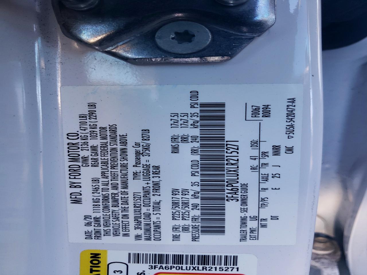 2020 FORD FUSION SE photo 12
