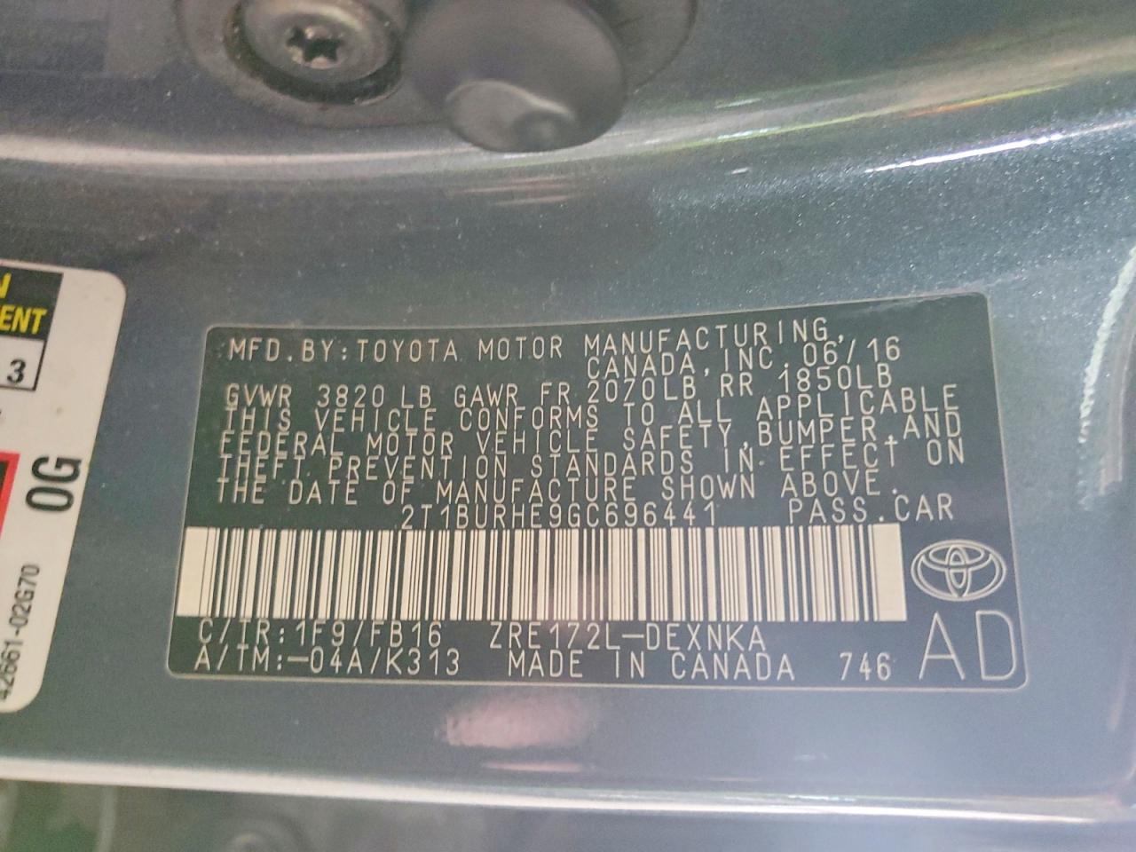 2016 TOYOTA COROLLA L photo 12