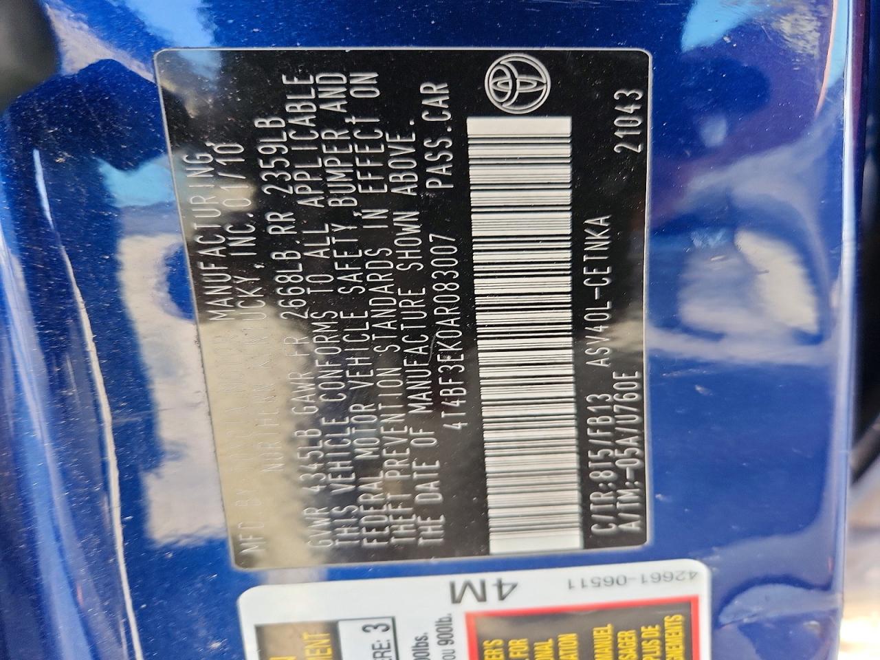 2010 TOYOTA CAMRY LE photo 25
