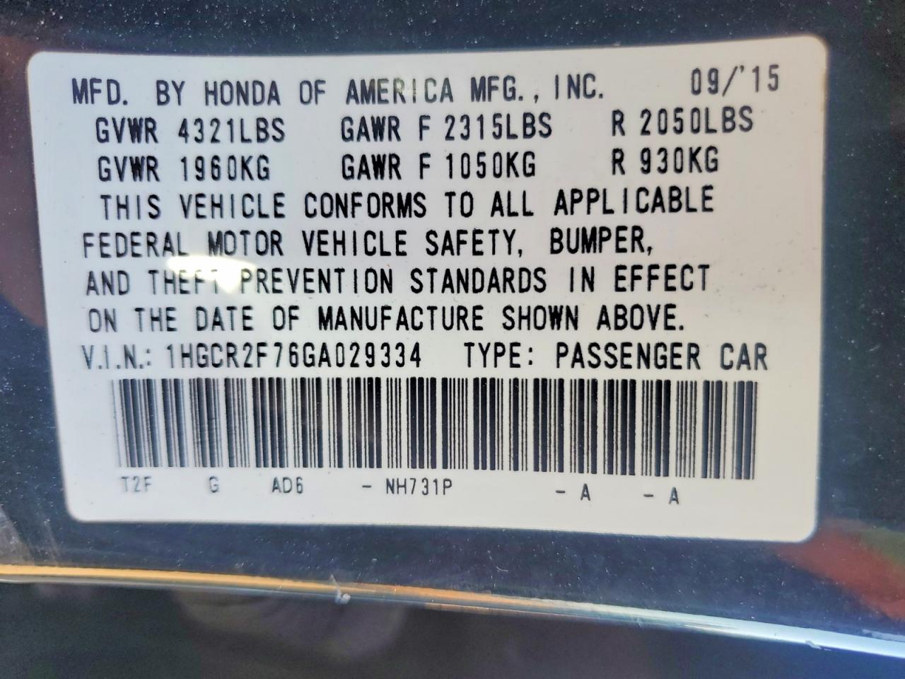 2016 HONDA ACCORD EX photo 23