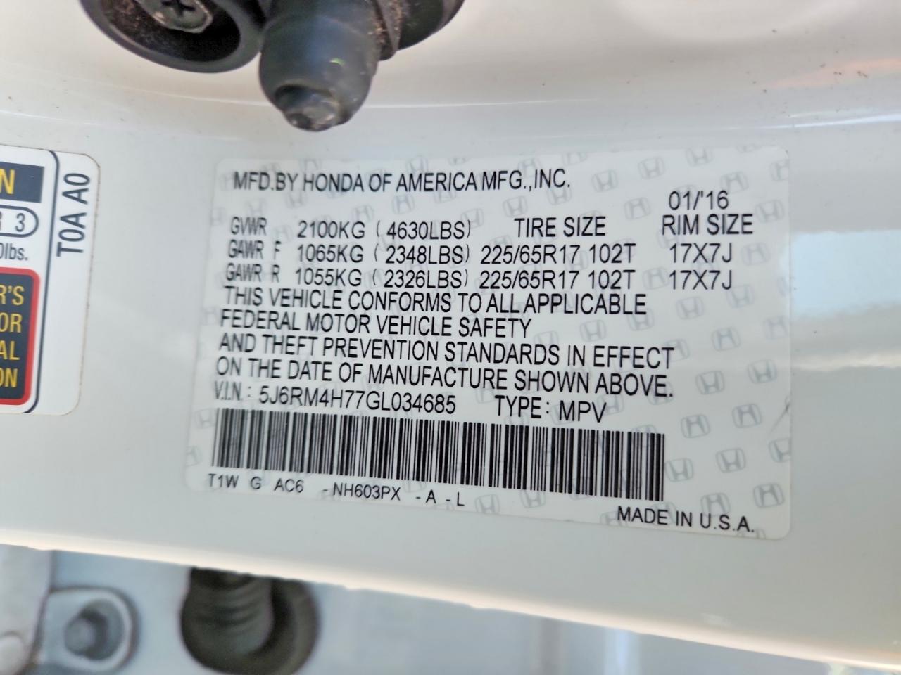 2016 HONDA CR-V EXL photo 27