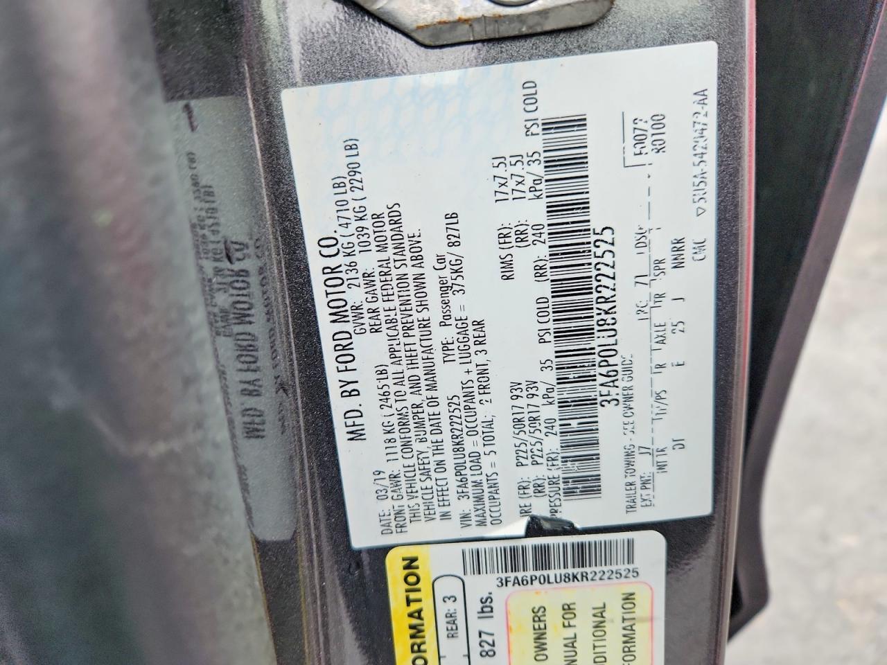 2019 FORD FUSION SE photo 23