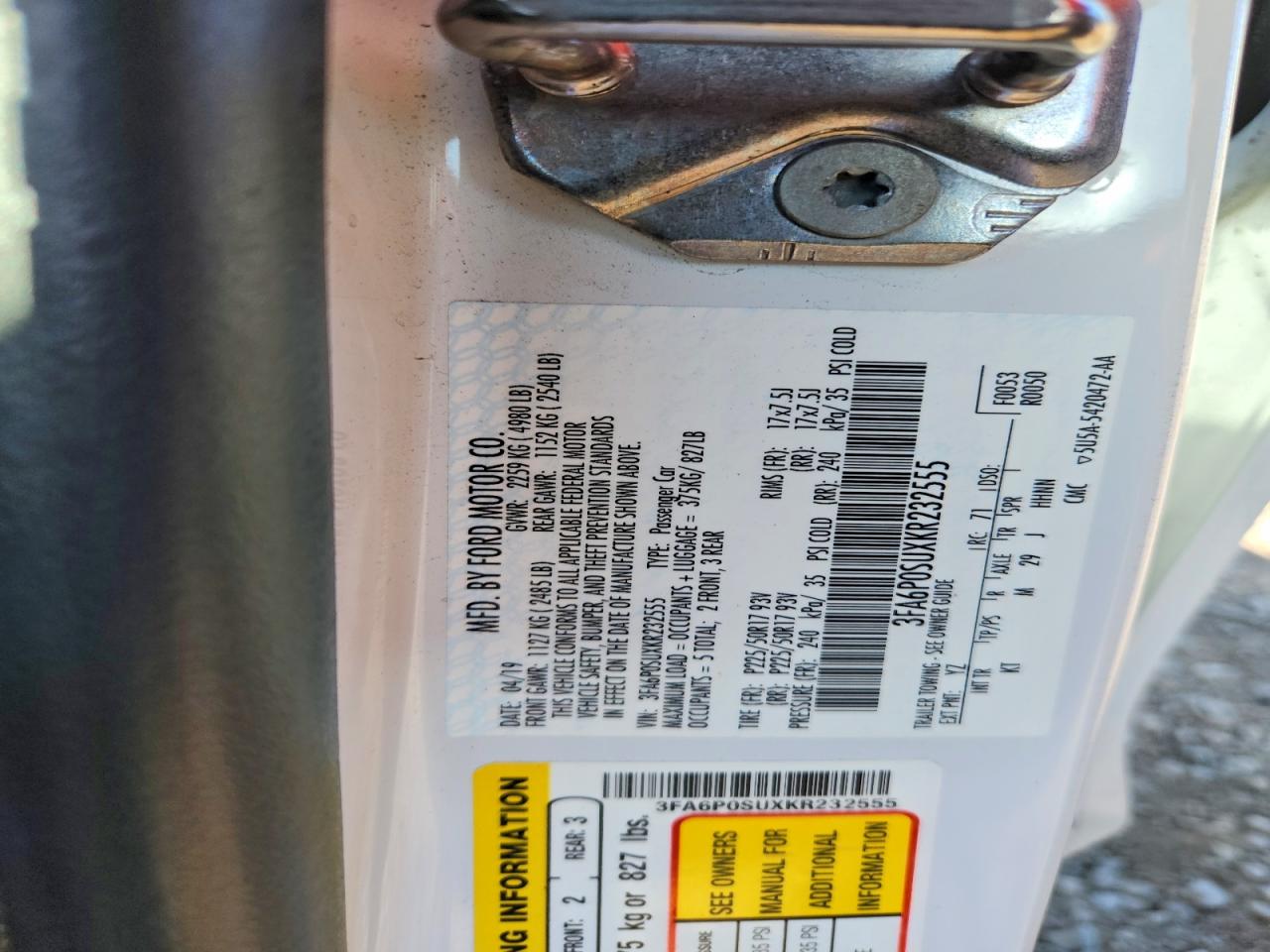 2019 FORD FUSION TITANIUM photo 12