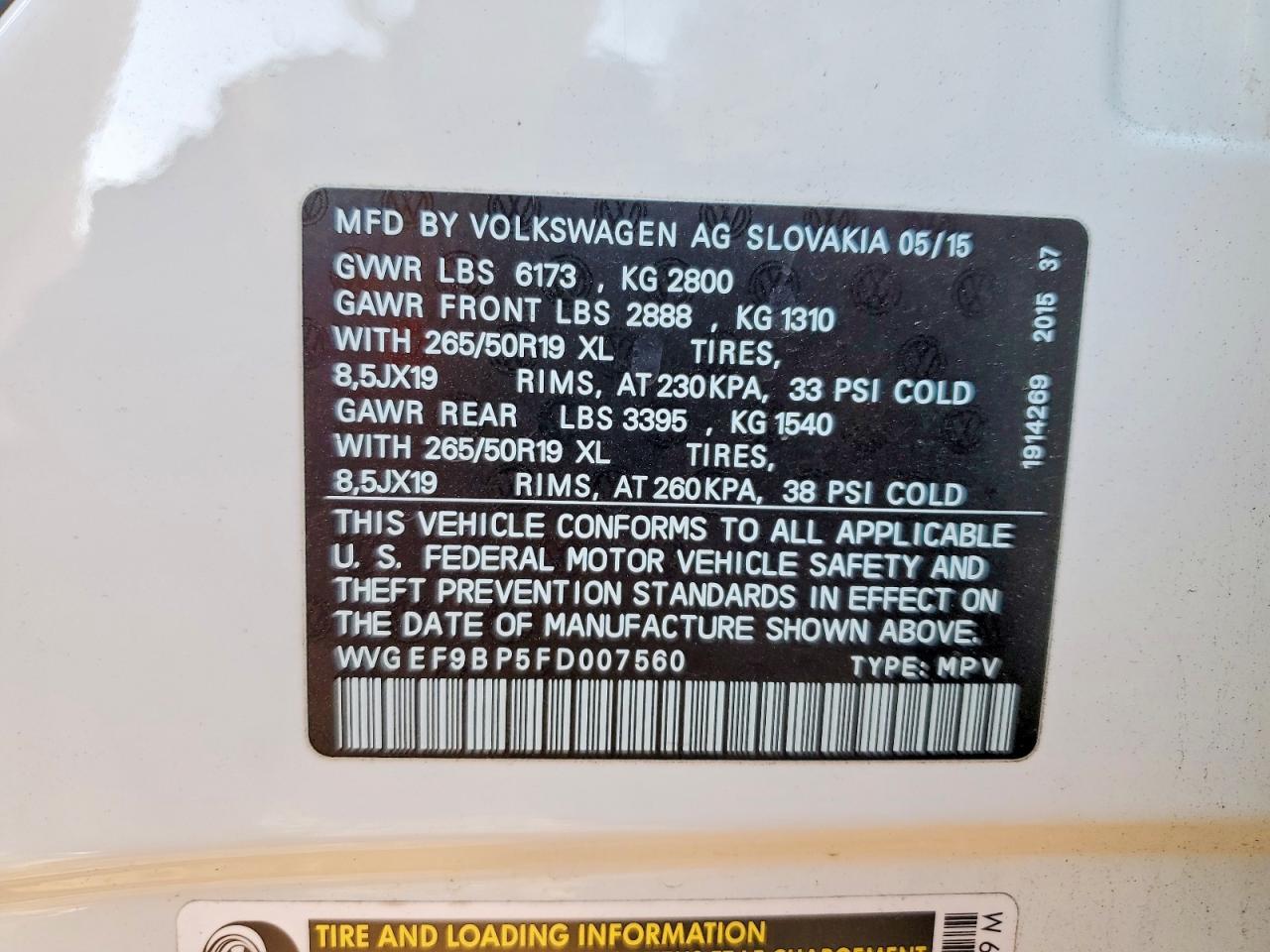 2015 VOLKSWAGEN TOUAREG V6 photo 13