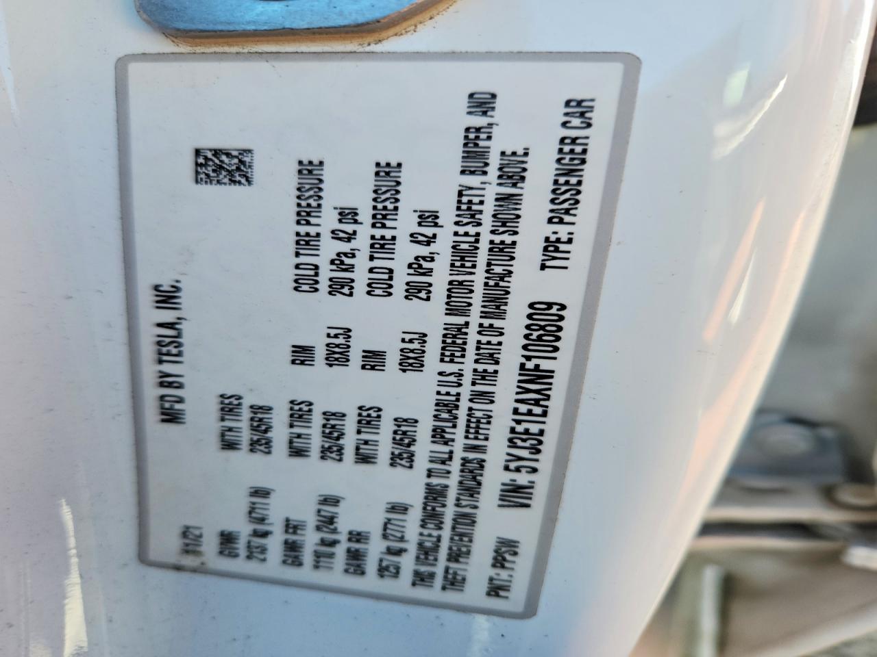 2022 TESLA MODEL 3 photo 23