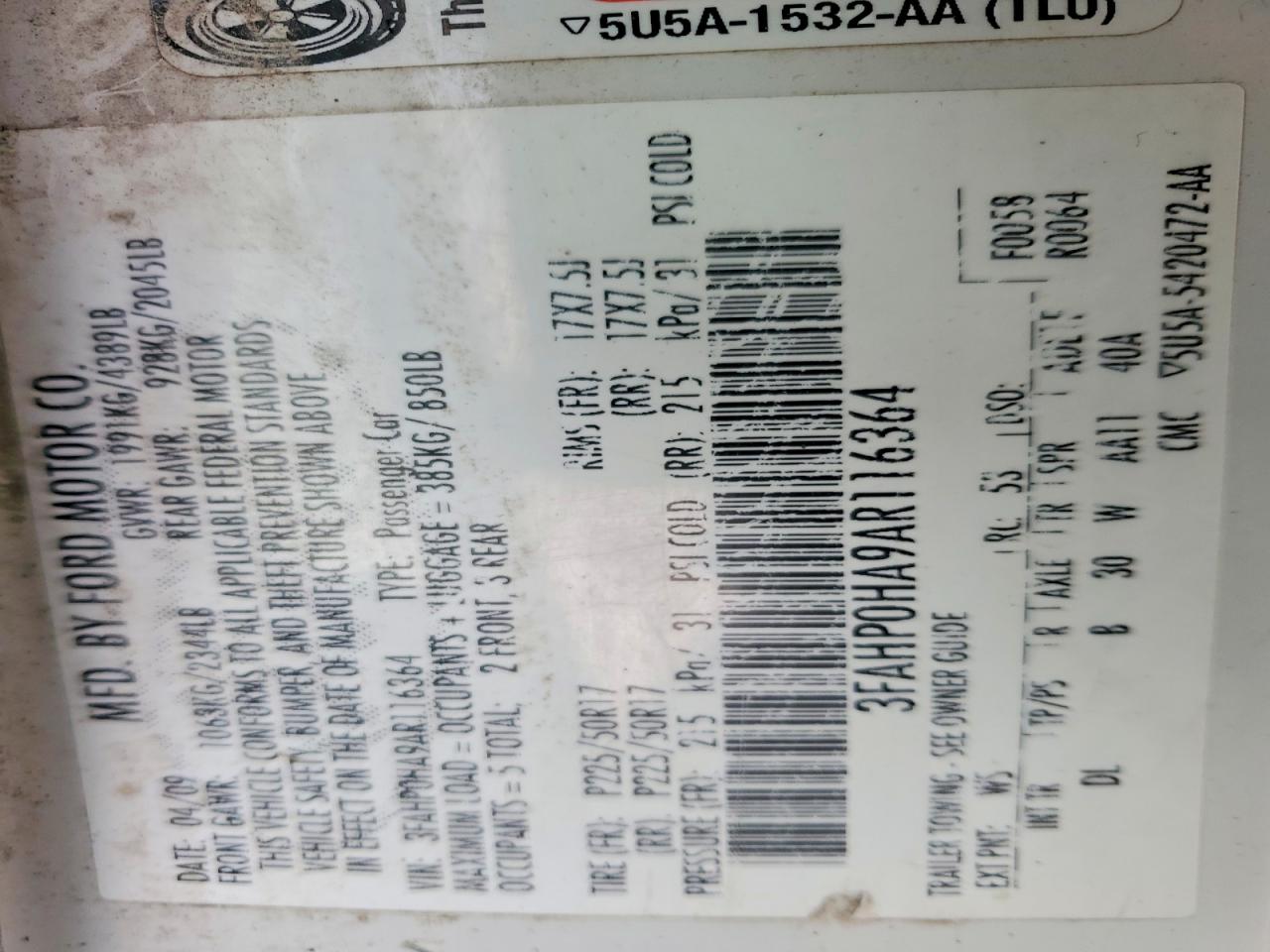 2010 FORD FUSION SE photo 23