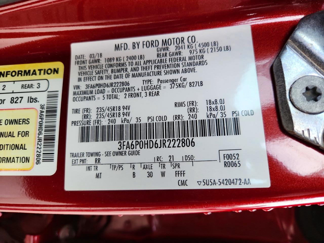 2018 FORD FUSION SE photo 23