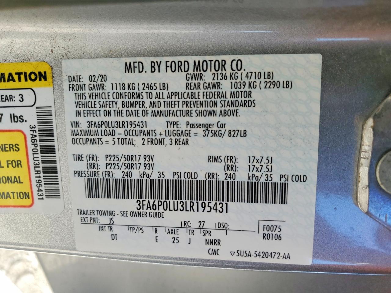 2020 FORD FUSION SE photo 23