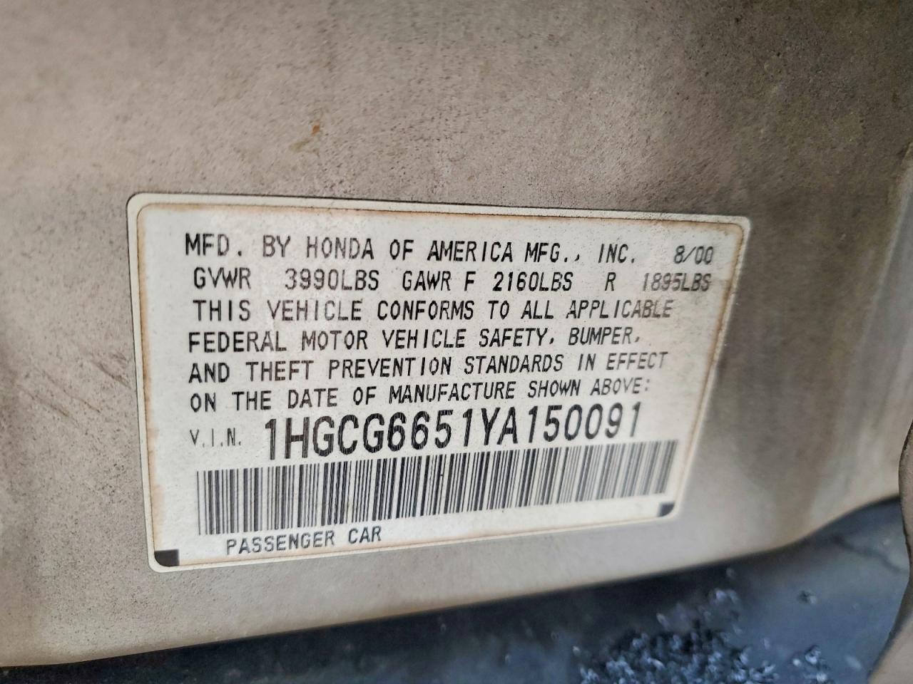 2000 HONDA ACCORD LX photo 23