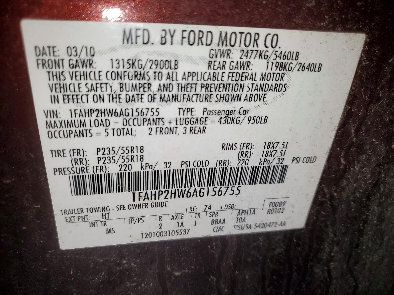 2010 FORD TAURUS SEL photo 23
