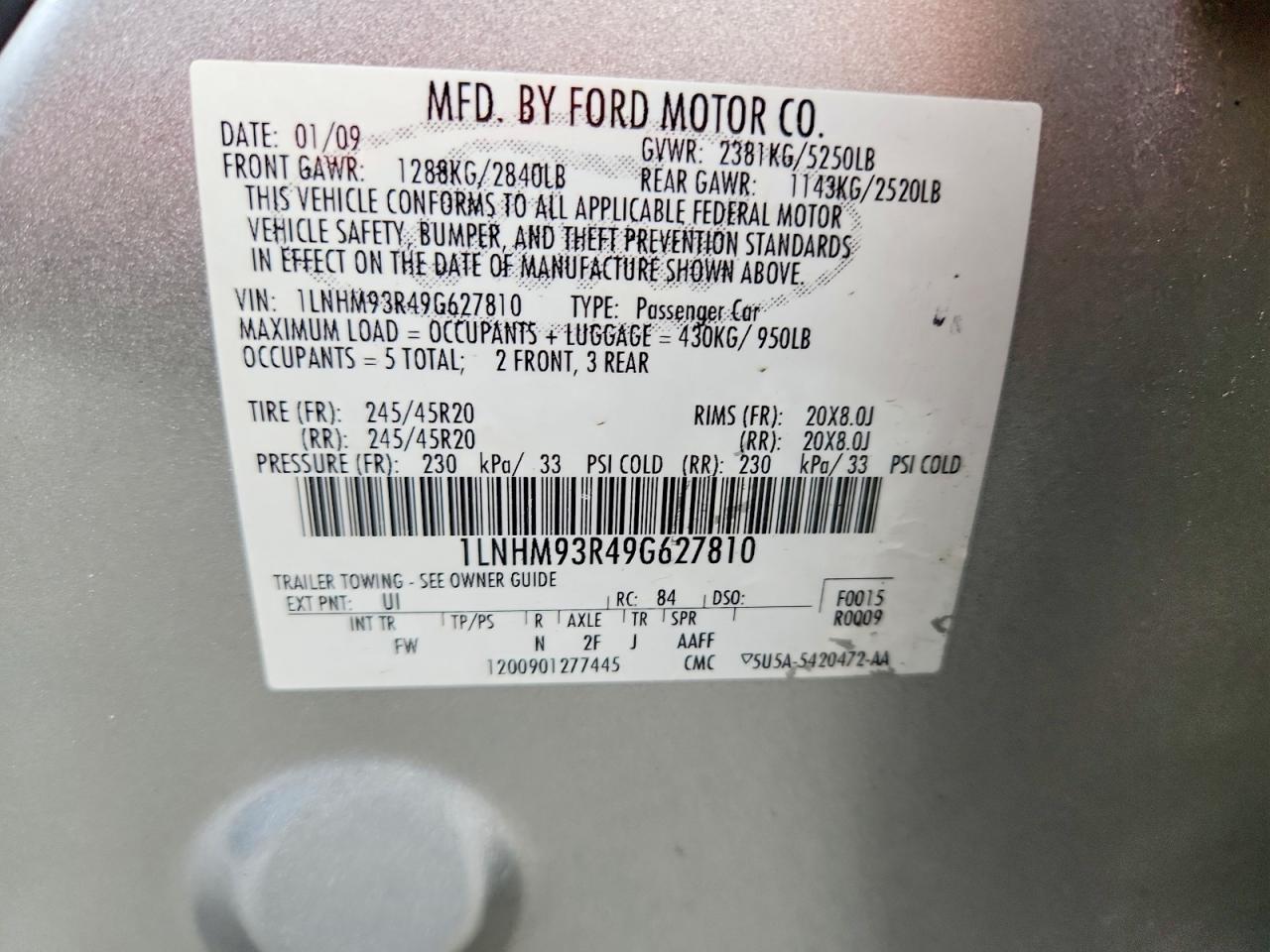 2009 LINCOLN MKS photo 23