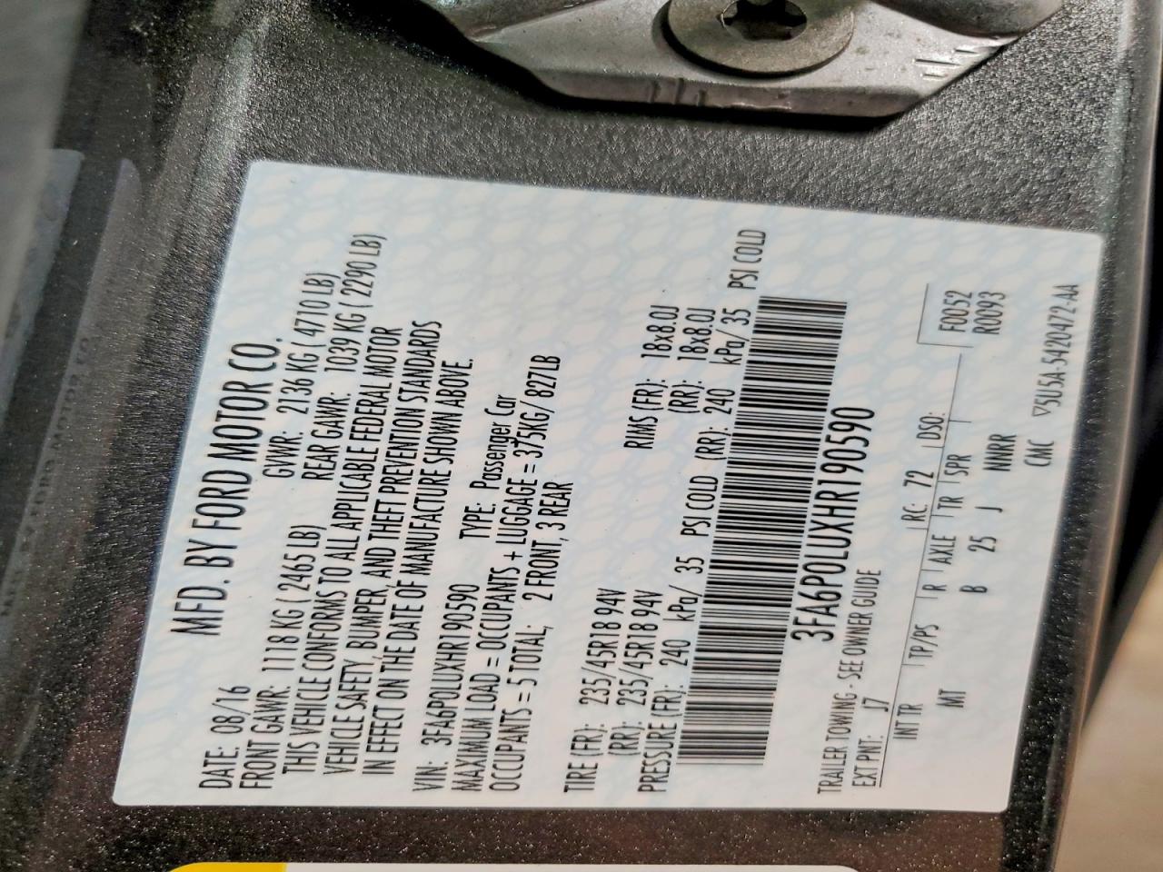 2017 FORD FUSION SE HYBRID photo 12