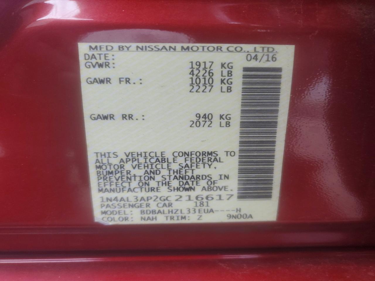 2016 NISSAN ALTIMA 2.5 SR photo 12