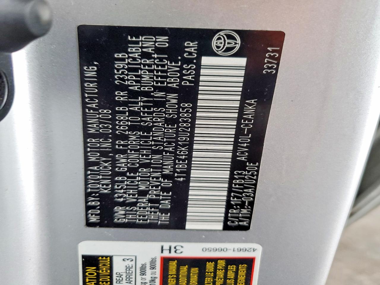 2009 TOYOTA CAMRY BASE photo 12