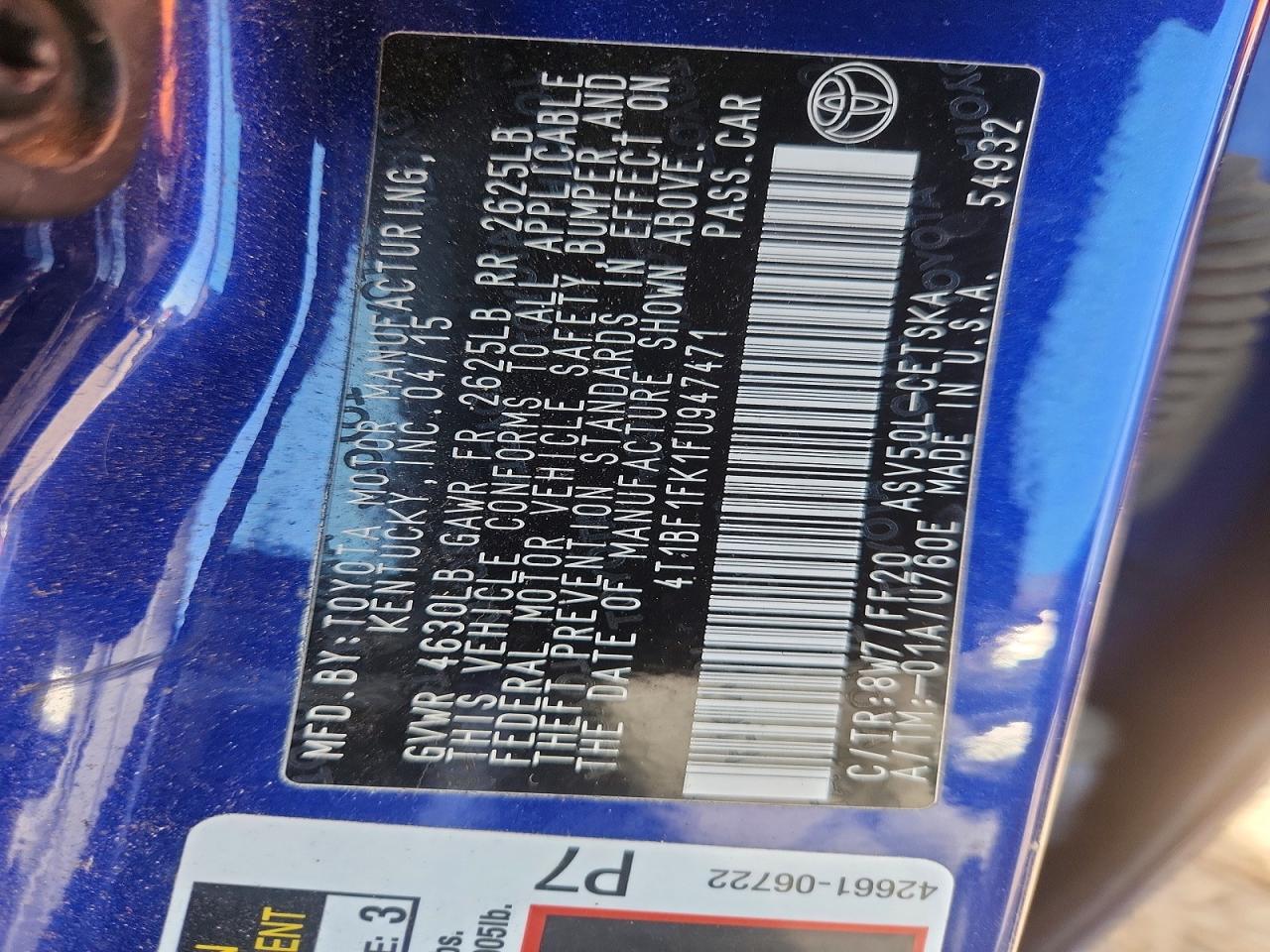2015 TOYOTA CAMRY LE photo 23