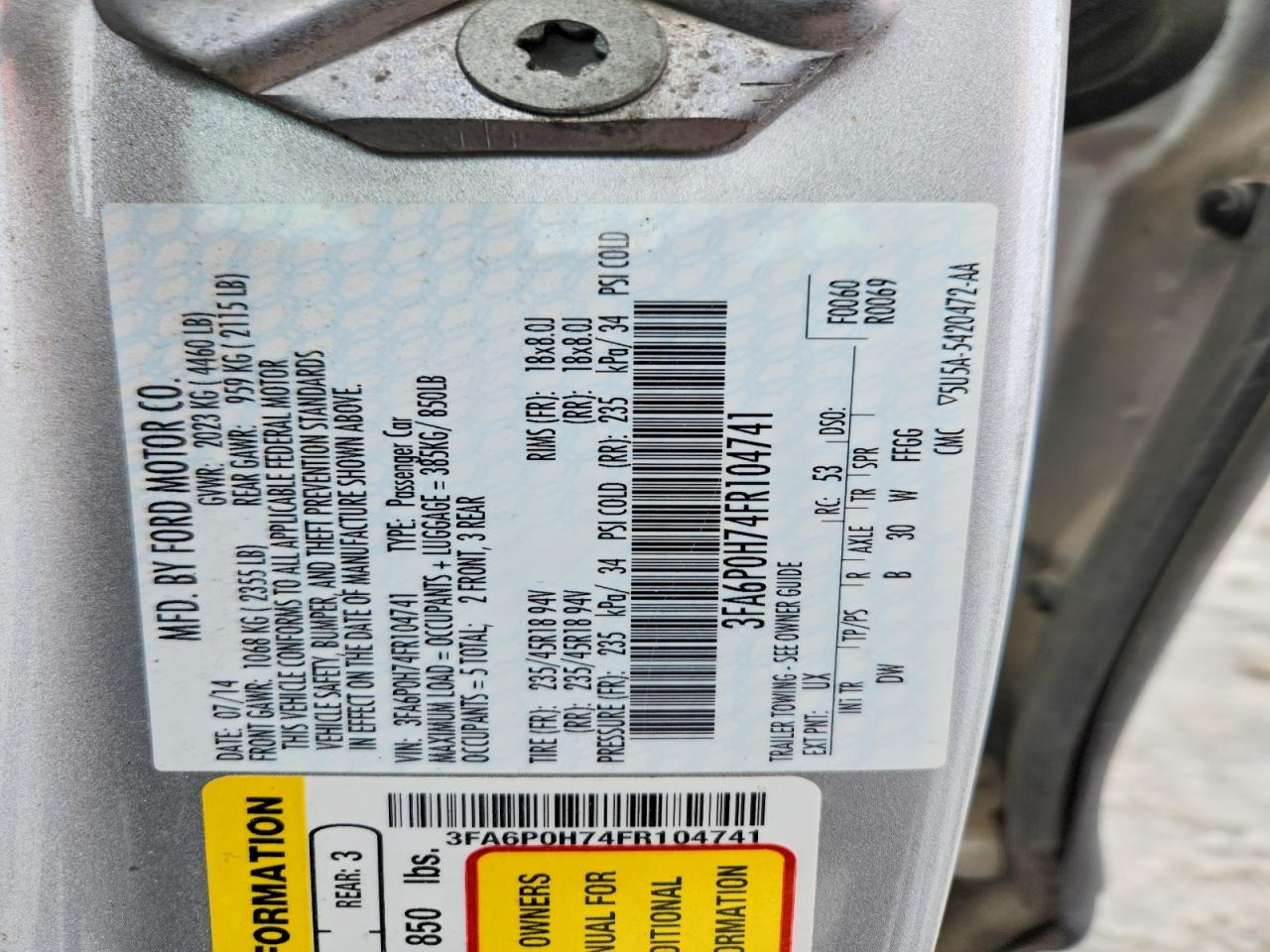 2015 FORD FUSION SE photo 23