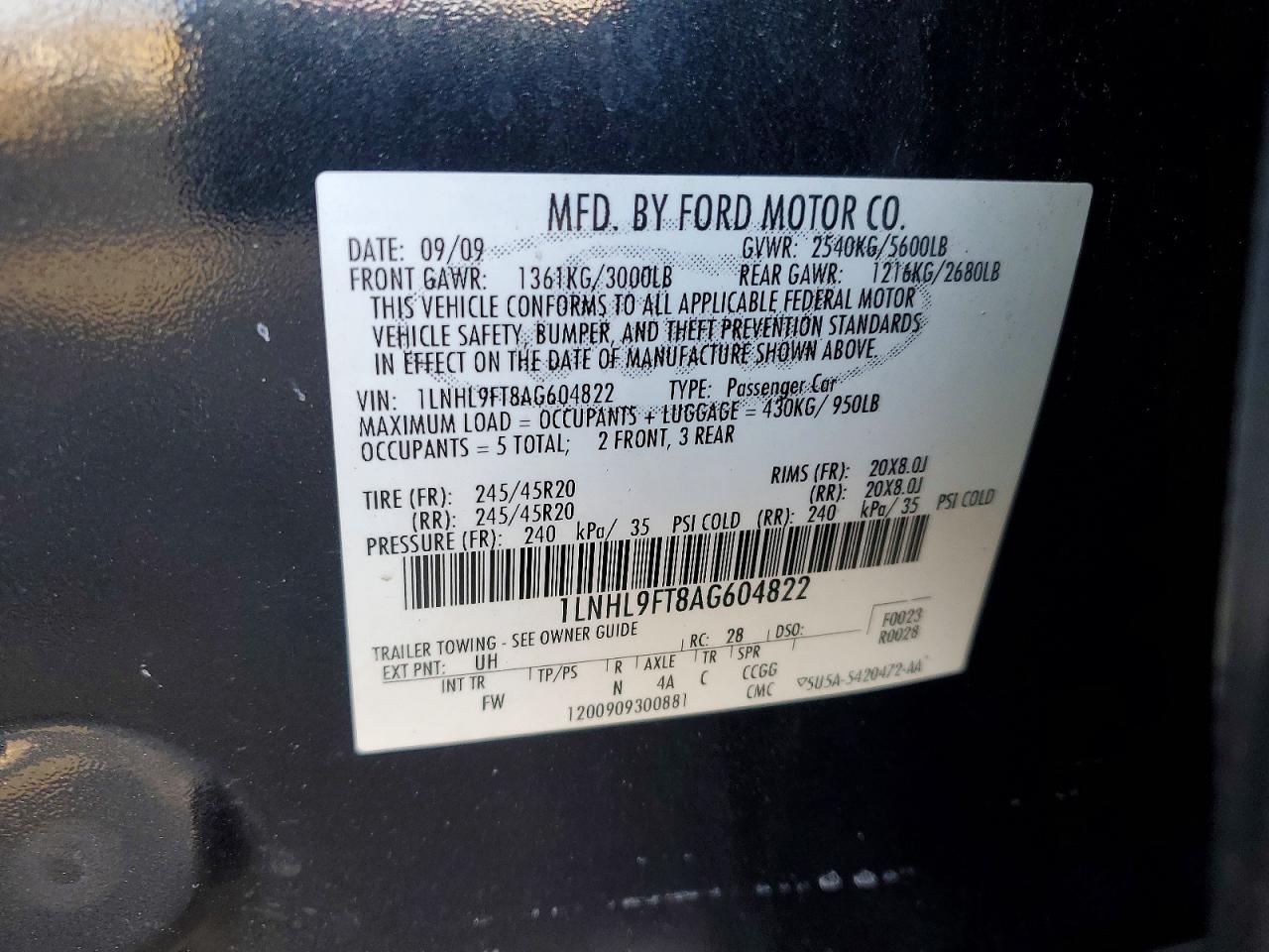 2010 LINCOLN MKS photo 12