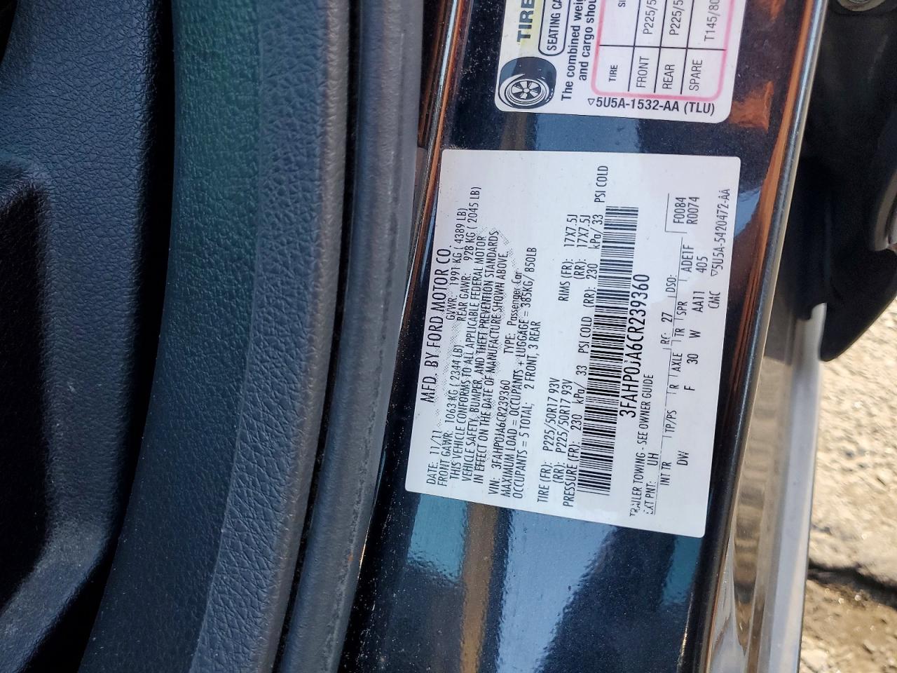 2012 FORD FUSION SEL photo 23