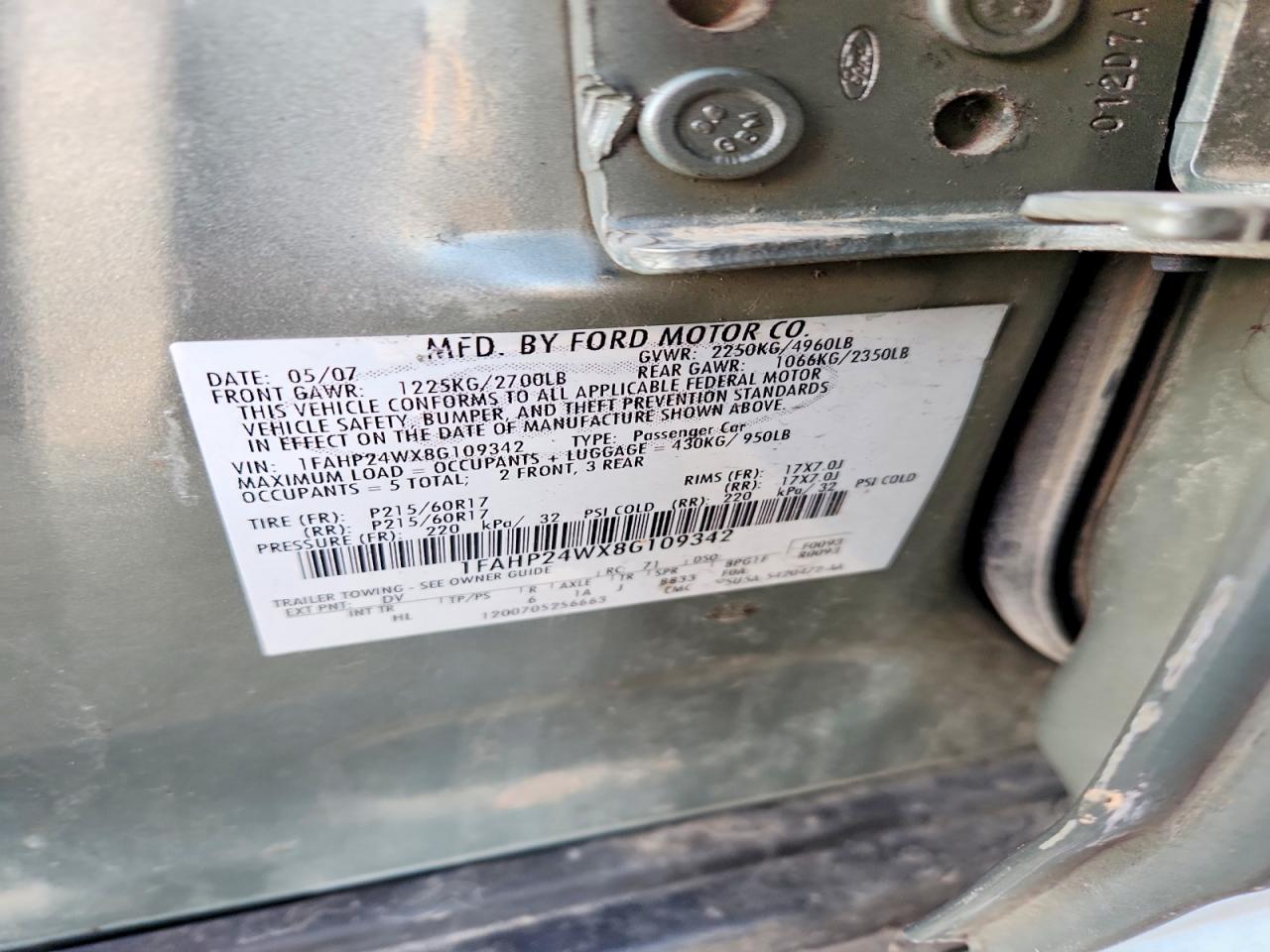 2008 FORD TAURUS SEL photo 23