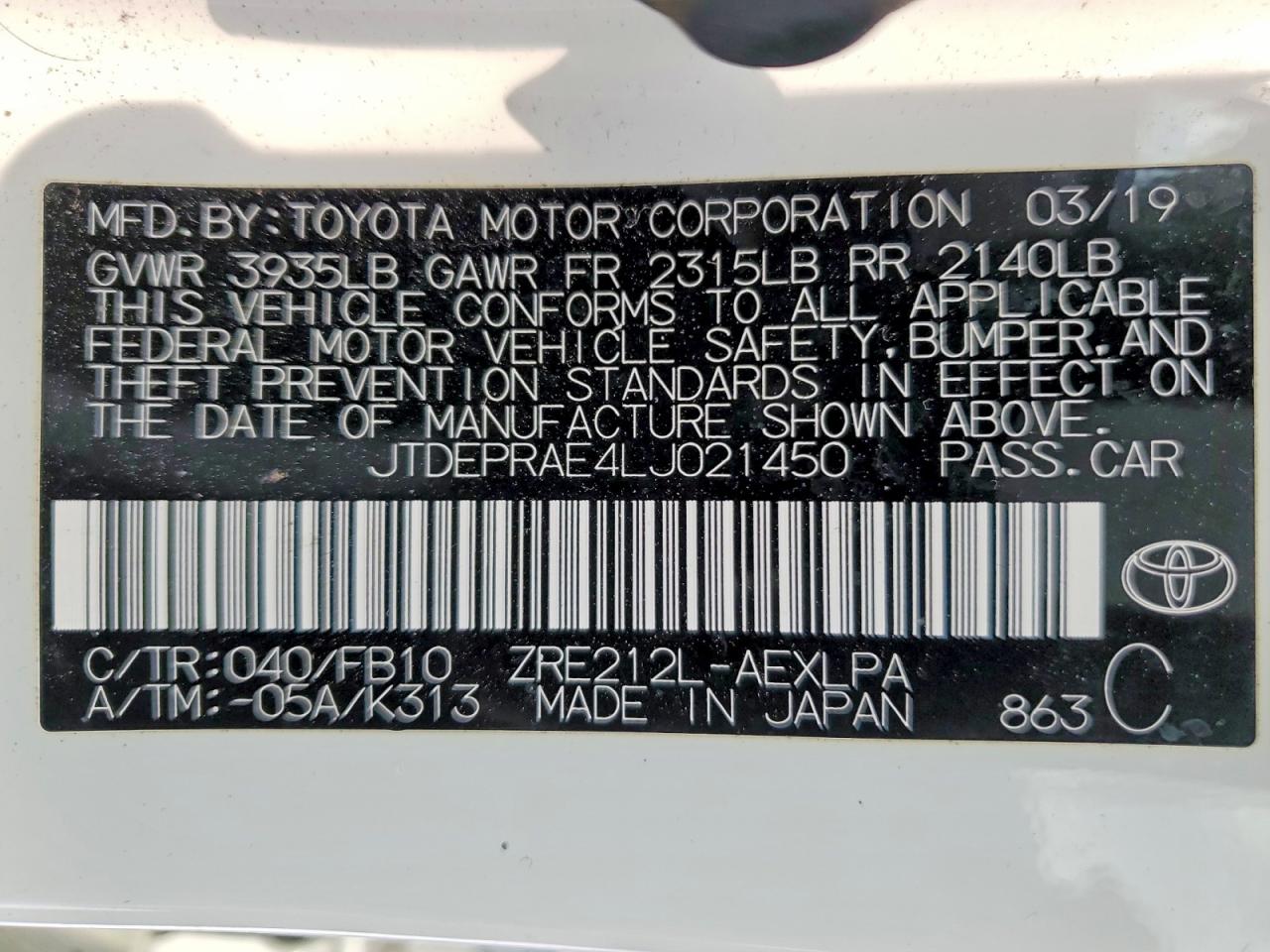 2020 TOYOTA COROLLA LE photo 13