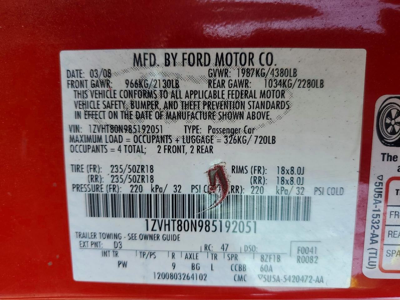 2008 FORD MUSTANG photo 23